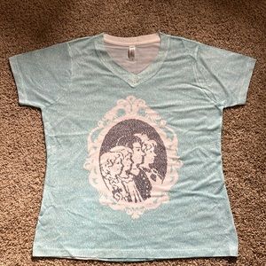 Little Women V Neck Women’s T Shirt. Large. NEW. Never Worn. Aqua. White. Black.